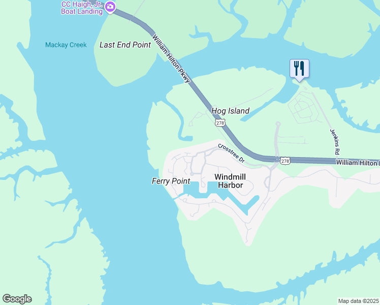 map of restaurants, bars, coffee shops, grocery stores, and more near 55 Spindle Lane in Hilton Head Island