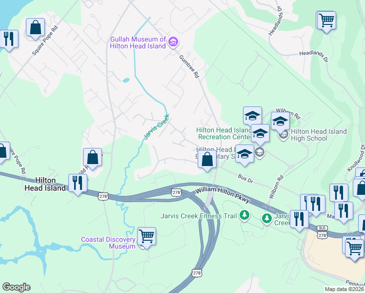 map of restaurants, bars, coffee shops, grocery stores, and more near 100 Marsh Point in Hilton Head Island