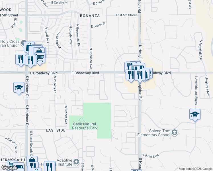 map of restaurants, bars, coffee shops, grocery stores, and more near 184 South London Station Road in Tucson
