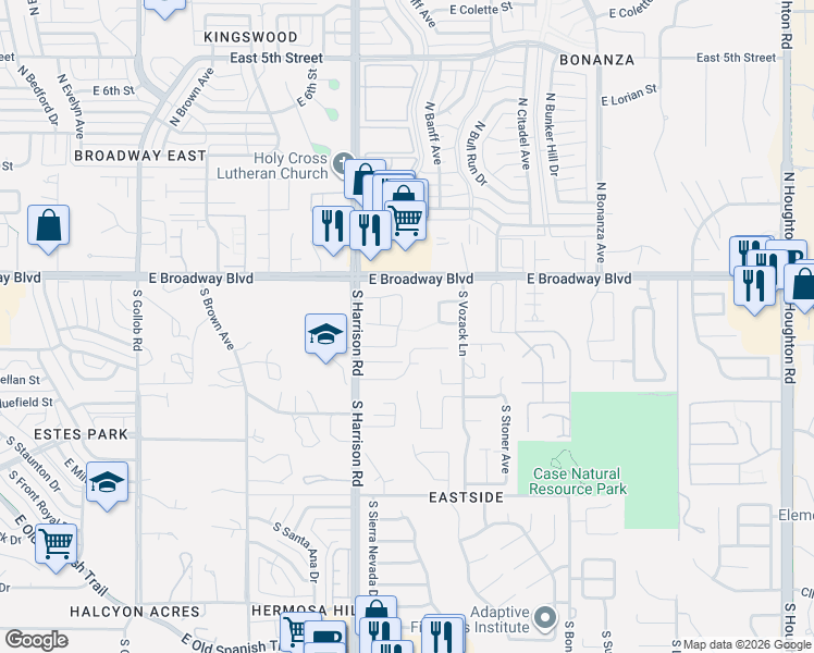 map of restaurants, bars, coffee shops, grocery stores, and more near 9635 East Salvatore Place in Tucson