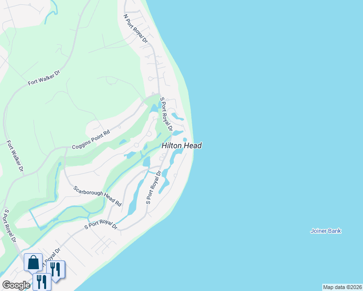 map of restaurants, bars, coffee shops, grocery stores, and more near 663 William Hilton Parkway in Hilton Head Island