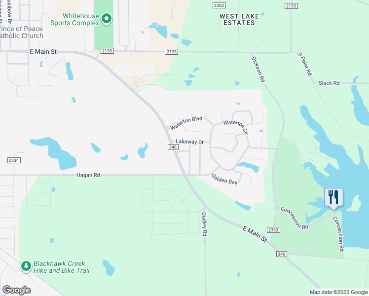 map of restaurants, bars, coffee shops, grocery stores, and more near 109 Lakeway Drive in Whitehouse