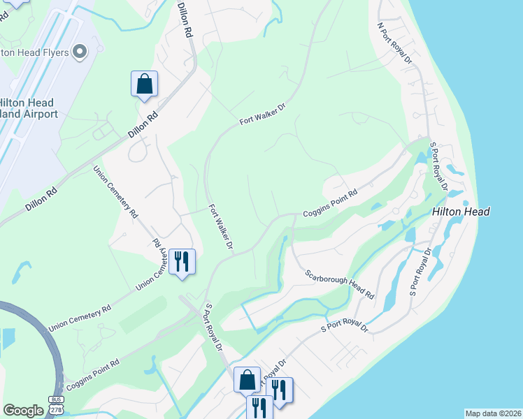 map of restaurants, bars, coffee shops, grocery stores, and more near 3 Magazine Place in Hilton Head Island