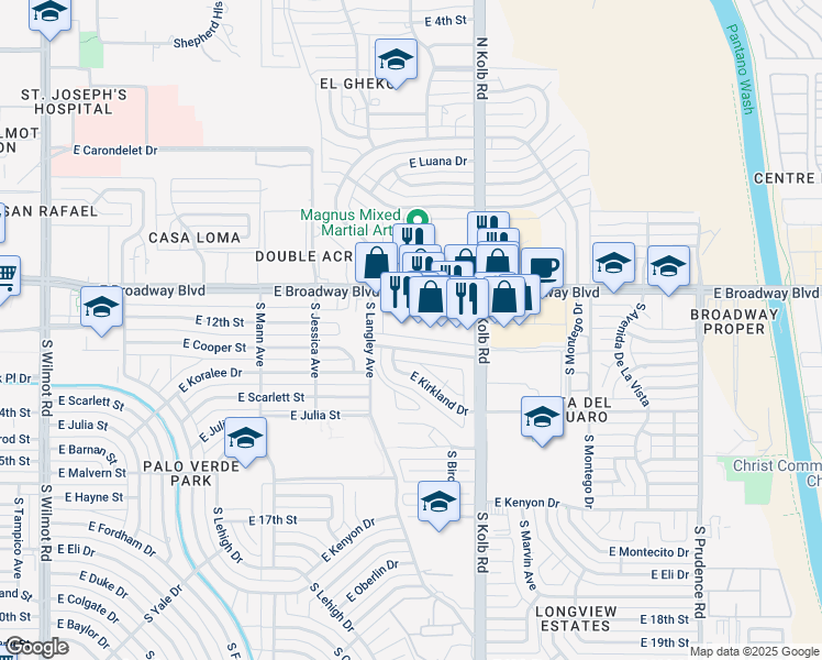 map of restaurants, bars, coffee shops, grocery stores, and more near 6996 East Broadway Boulevard in Tucson