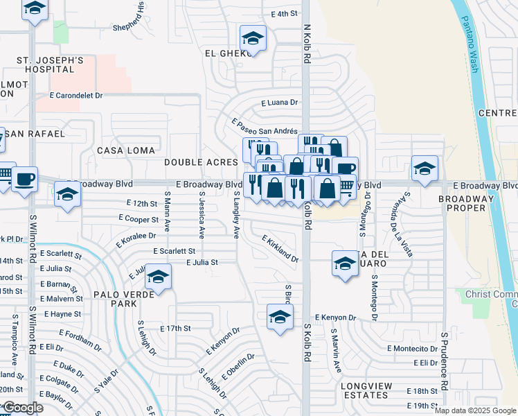 map of restaurants, bars, coffee shops, grocery stores, and more near 6996 East Broadway Boulevard in Tucson