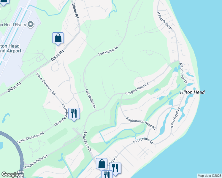 map of restaurants, bars, coffee shops, grocery stores, and more near 3 Magazine Place in Hilton Head Island