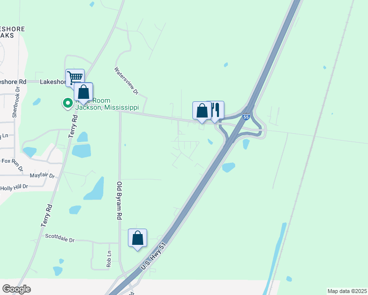 map of restaurants, bars, coffee shops, grocery stores, and more near 301 Elton Road in Jackson