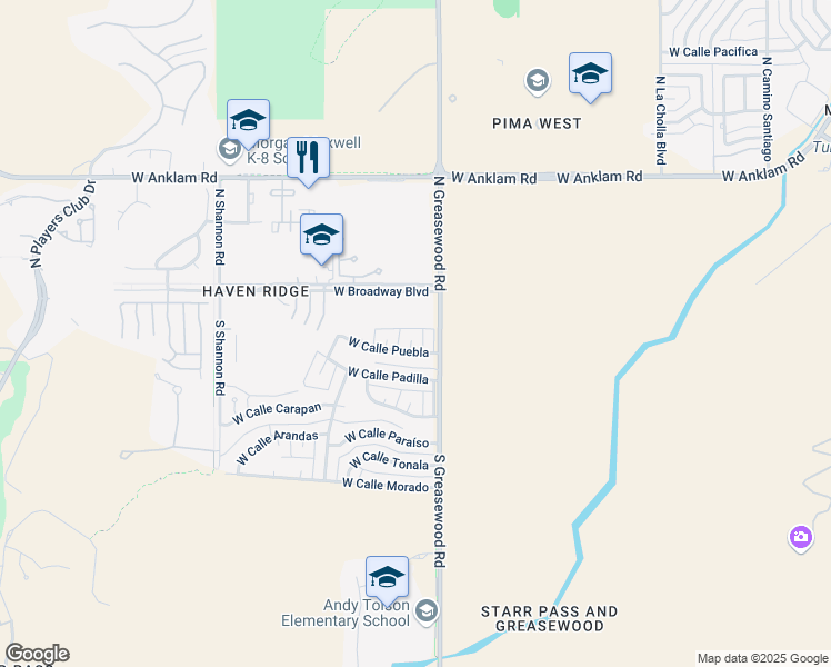 map of restaurants, bars, coffee shops, grocery stores, and more near 2534 West Calle Puebla in Tucson