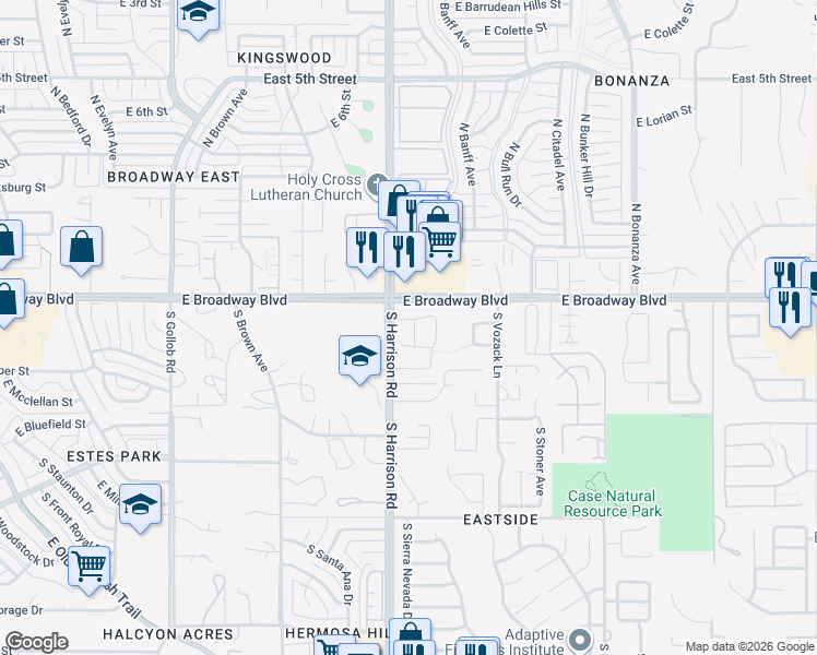 map of restaurants, bars, coffee shops, grocery stores, and more near 82 South Laurelton Way in Tucson