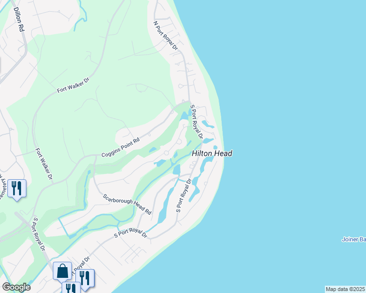 map of restaurants, bars, coffee shops, grocery stores, and more near 29 Fairway Winds Place in Hilton Head Island