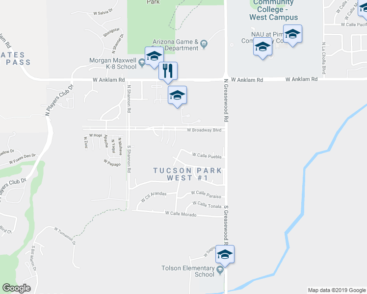 map of restaurants, bars, coffee shops, grocery stores, and more near 2642 West Calle Puebla in Tucson