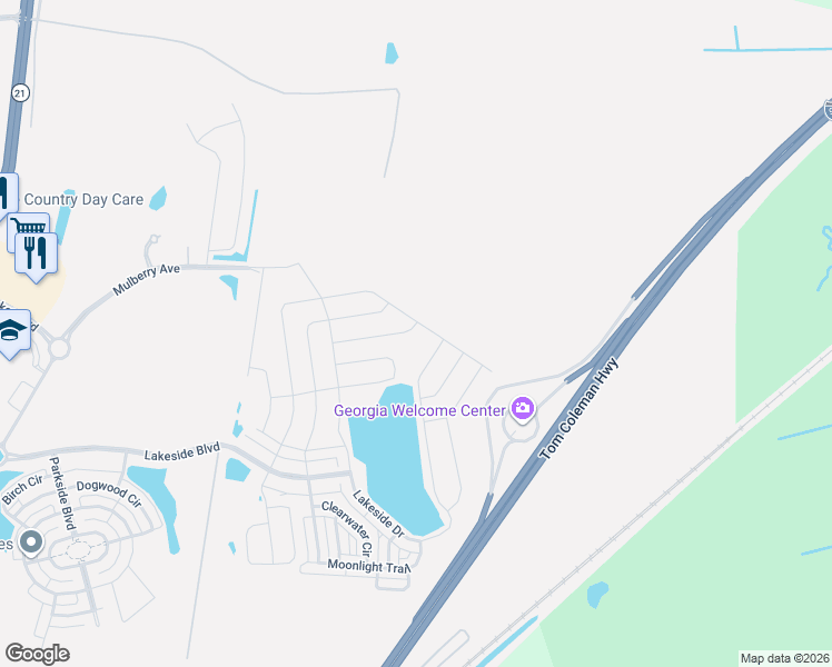 map of restaurants, bars, coffee shops, grocery stores, and more near 36 Gladewater Drive in Port Wentworth