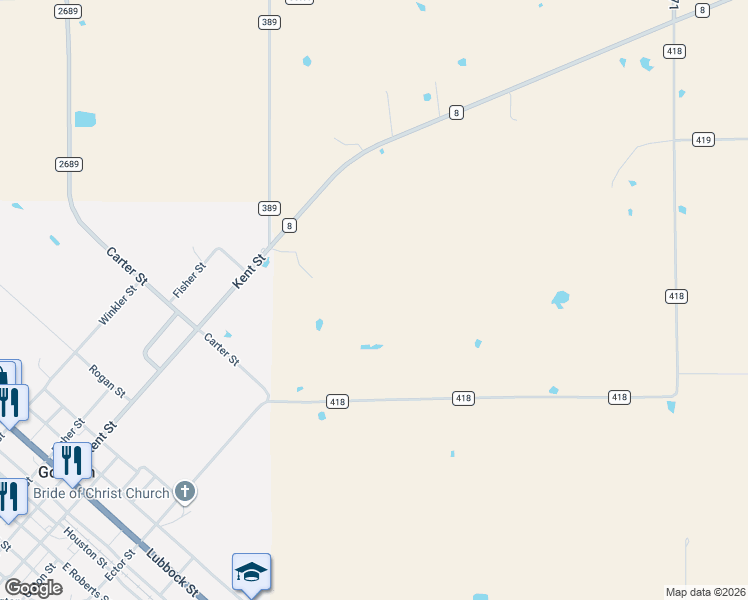 map of restaurants, bars, coffee shops, grocery stores, and more near 2509 Farm to Market 8 in Gorman