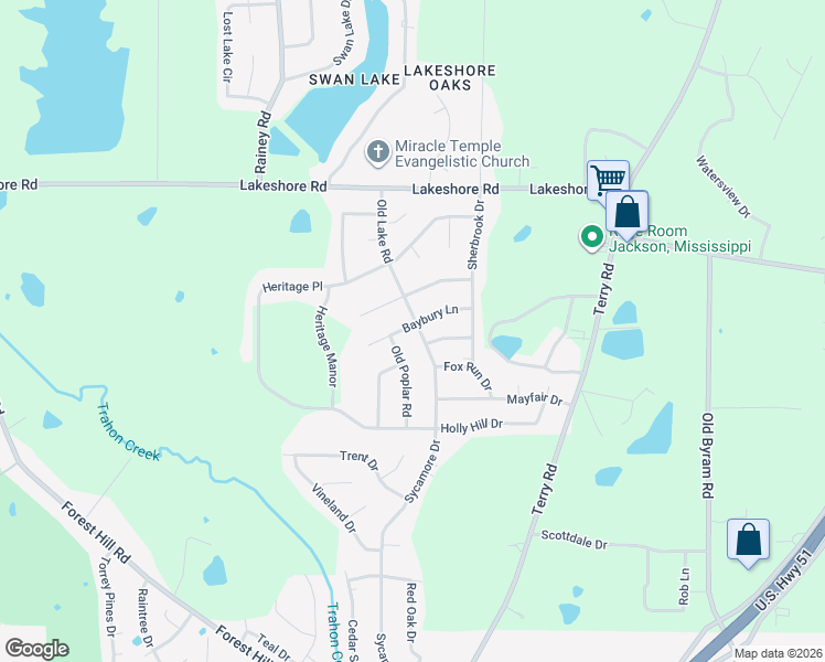 map of restaurants, bars, coffee shops, grocery stores, and more near 4716 Old Lake Road in Jackson