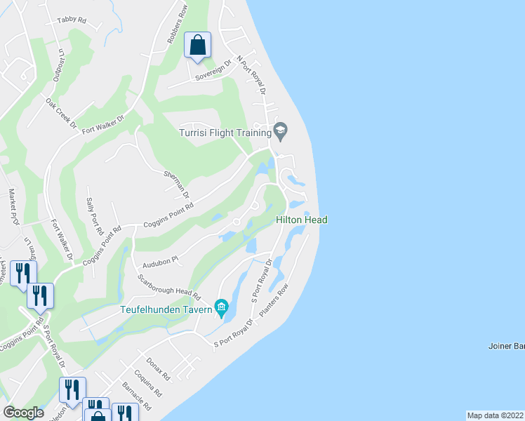 map of restaurants, bars, coffee shops, grocery stores, and more near 27 Fairway Winds Place in Hilton Head Island