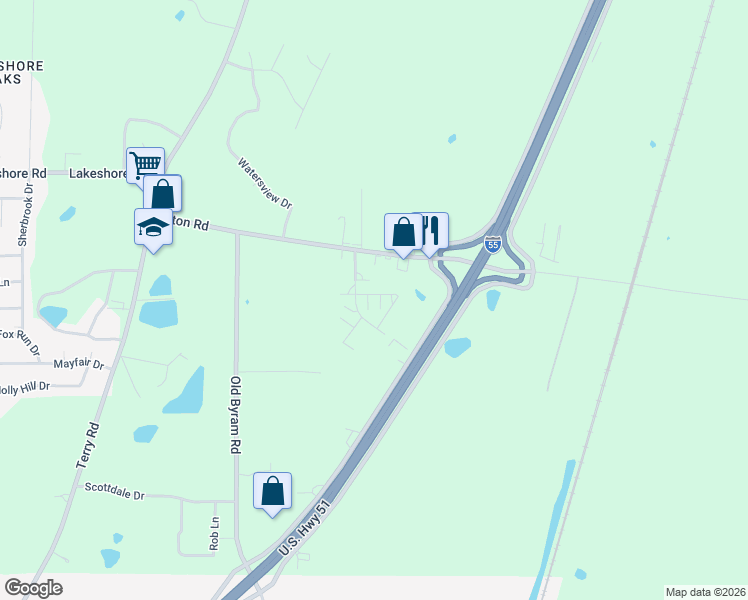 map of restaurants, bars, coffee shops, grocery stores, and more near 301 Elton Road in Jackson
