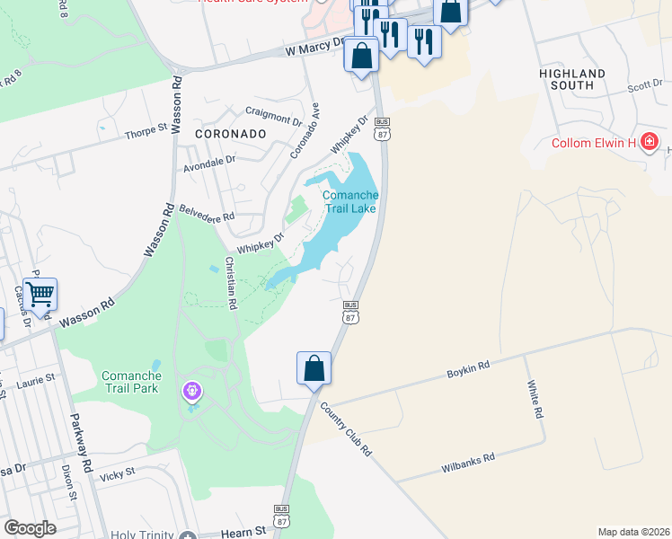 map of restaurants, bars, coffee shops, grocery stores, and more near 17 Village Road in Big Spring