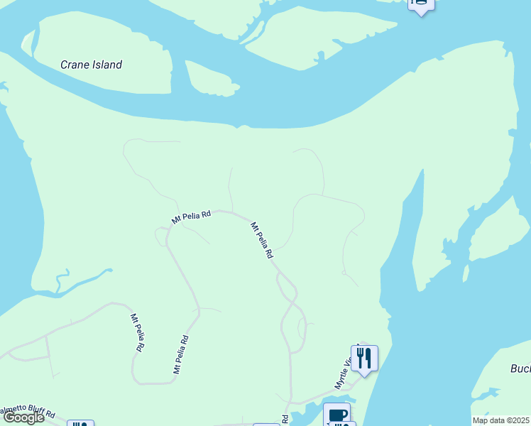 map of restaurants, bars, coffee shops, grocery stores, and more near 237 Mount Pelia Road in Bluffton