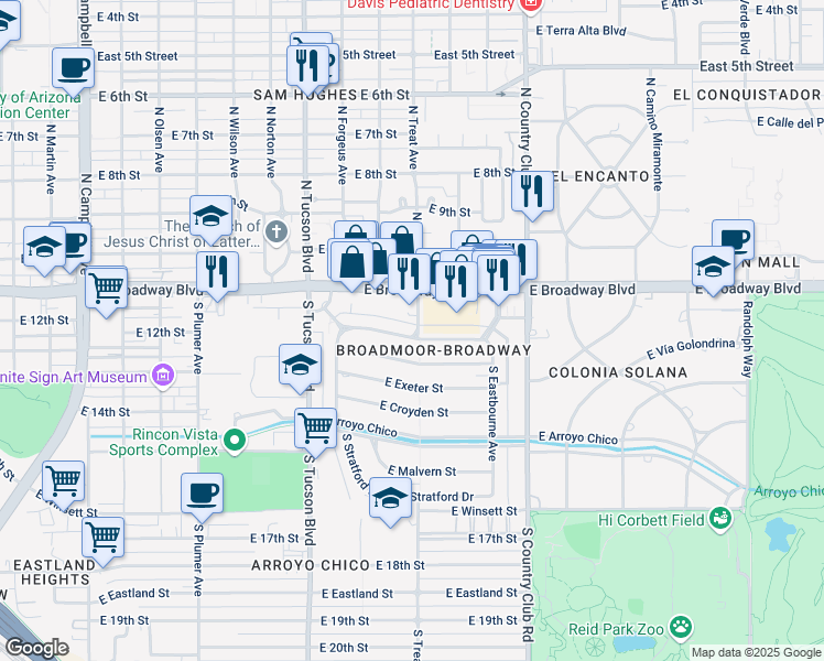 map of restaurants, bars, coffee shops, grocery stores, and more near 2741 South Treat Avenue in Tucson