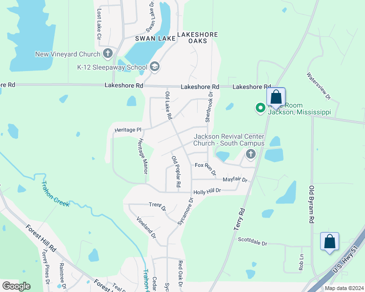 map of restaurants, bars, coffee shops, grocery stores, and more near 199 Baybury Lane in Jackson