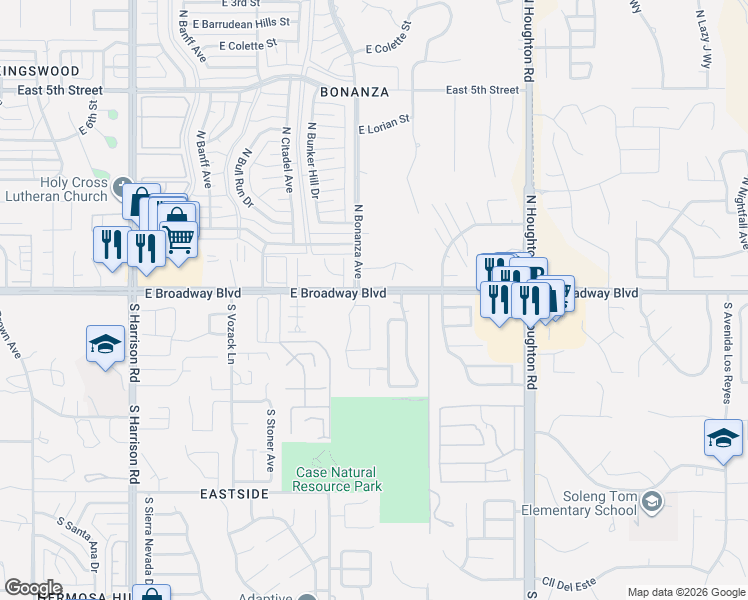 map of restaurants, bars, coffee shops, grocery stores, and more near 51 Gold Mine Loop in Tucson