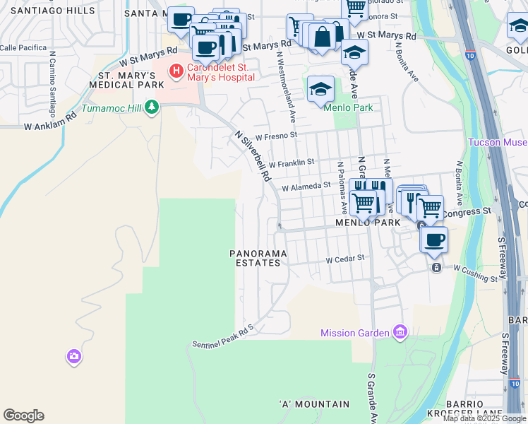 map of restaurants, bars, coffee shops, grocery stores, and more near 23 South Bella Vista Drive in Tucson