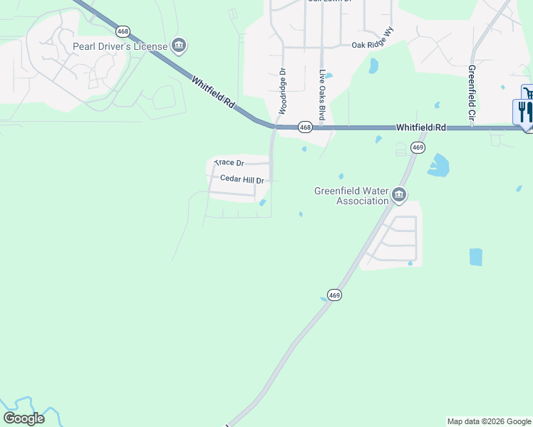map of restaurants, bars, coffee shops, grocery stores, and more near 607 Fern Valley Drive in Pearl