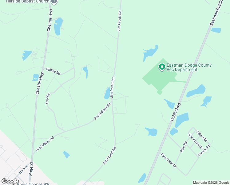 map of restaurants, bars, coffee shops, grocery stores, and more near 6528 Jim Pruett Road in Eastman