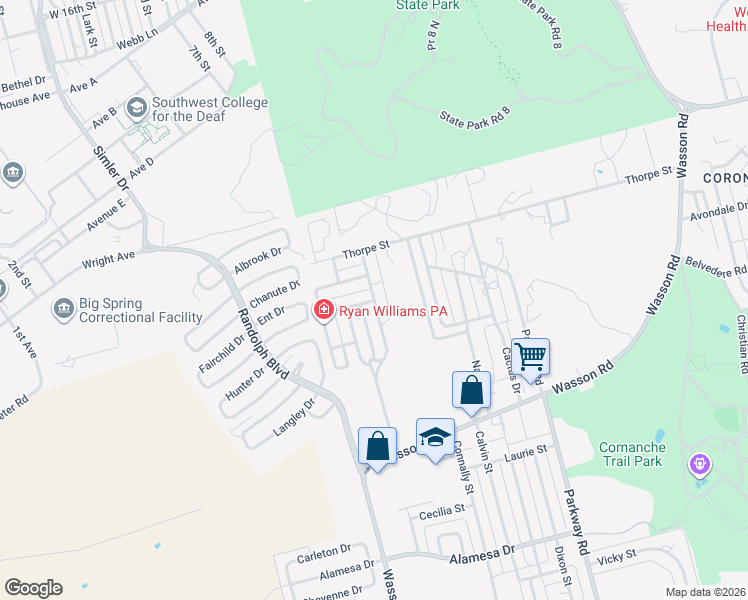 map of restaurants, bars, coffee shops, grocery stores, and more near 2799 Clanton St in Big Spring