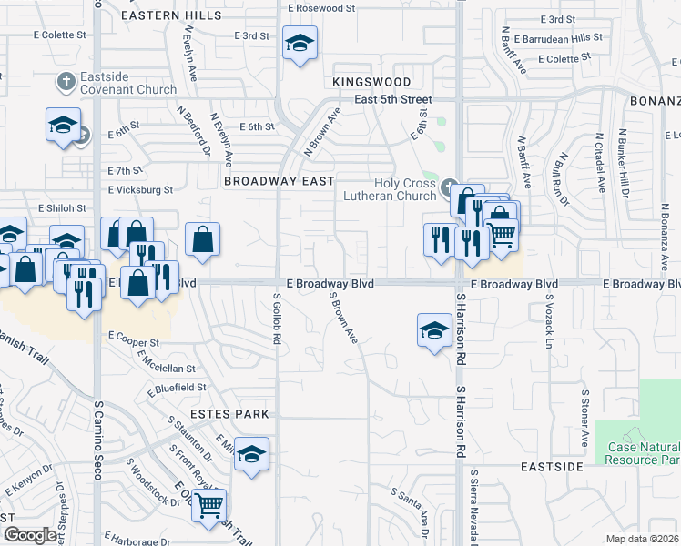 map of restaurants, bars, coffee shops, grocery stores, and more near 39 South Brown Avenue in Tucson