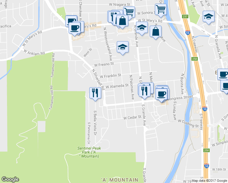 map of restaurants, bars, coffee shops, grocery stores, and more near 71 North Westmoreland Avenue in Tucson