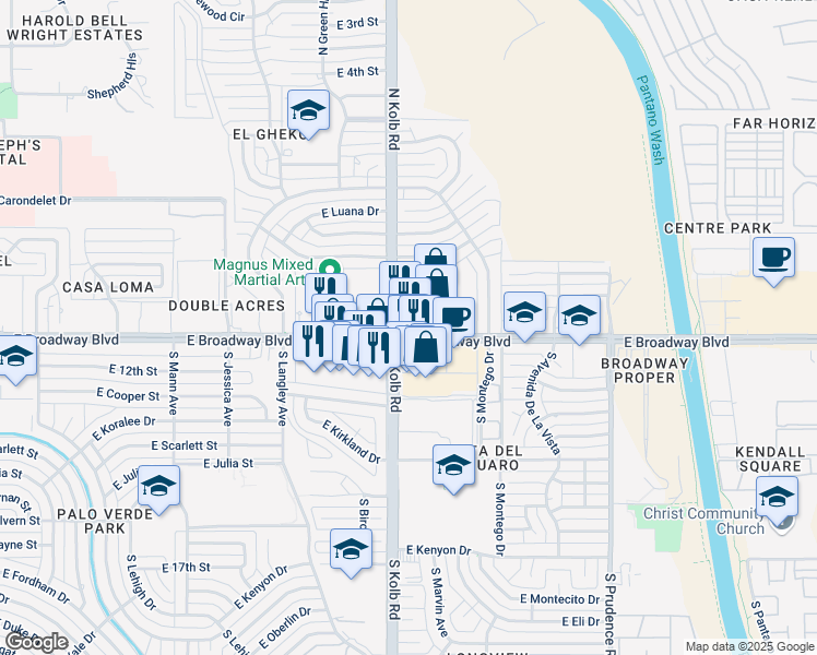 map of restaurants, bars, coffee shops, grocery stores, and more near in Tucson