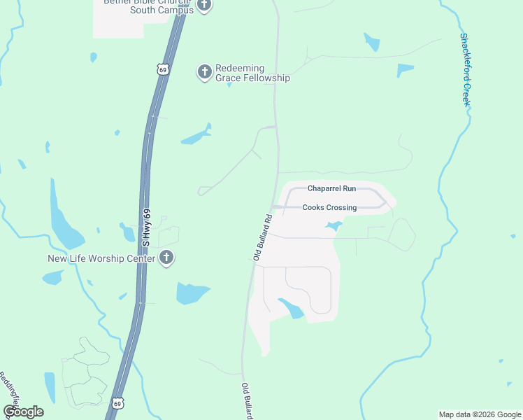 map of restaurants, bars, coffee shops, grocery stores, and more near 18040-18180 Old Bullard Rd in Tyler