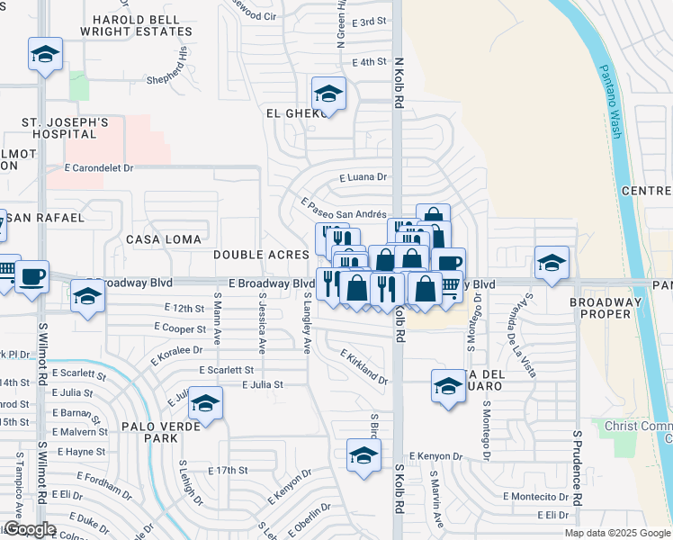map of restaurants, bars, coffee shops, grocery stores, and more near 6923 East Broadway Boulevard in Tucson