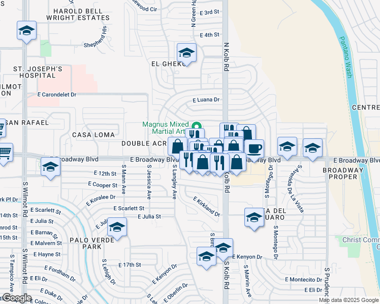 map of restaurants, bars, coffee shops, grocery stores, and more near 6923 East Broadway Boulevard in Tucson