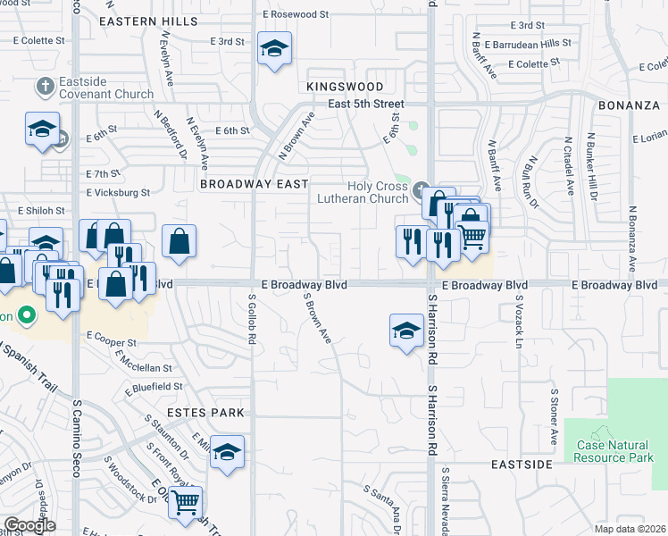 map of restaurants, bars, coffee shops, grocery stores, and more near 25 North Dixie Avenue in Tucson