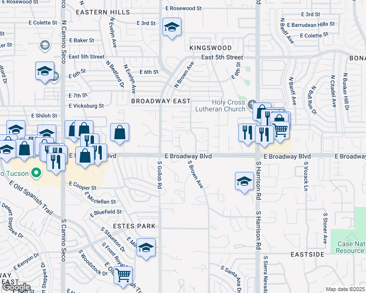 map of restaurants, bars, coffee shops, grocery stores, and more near 39 South Brown Avenue in Tucson