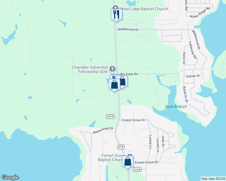 map of restaurants, bars, coffee shops, grocery stores, and more near 2052 Farm to Market 315 in Chandler