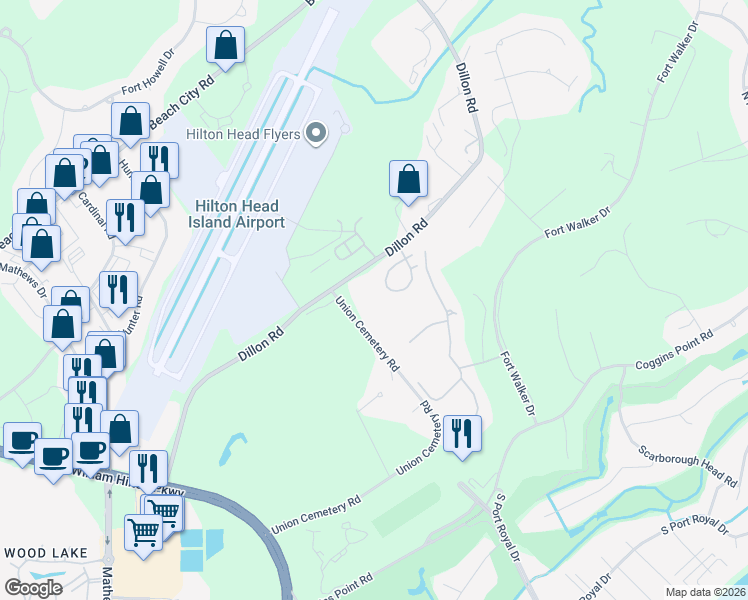 map of restaurants, bars, coffee shops, grocery stores, and more near 98 Union Cemetery Road in Hilton Head Island
