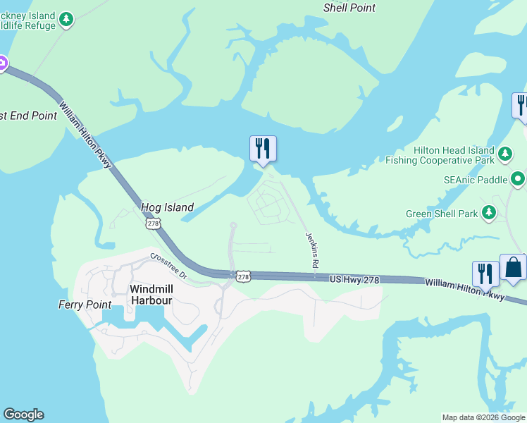 map of restaurants, bars, coffee shops, grocery stores, and more near 43 Jenkins Road in Yemassee