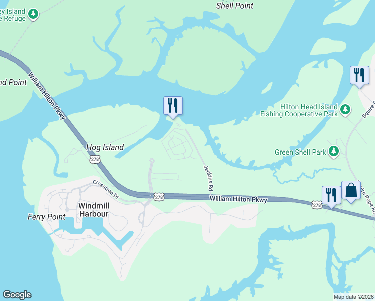 map of restaurants, bars, coffee shops, grocery stores, and more near 43 Jenkins Rd in Yemassee