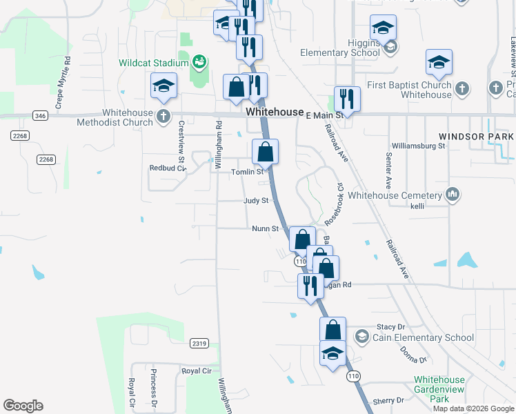 map of restaurants, bars, coffee shops, grocery stores, and more near 105 Judy Street in Whitehouse