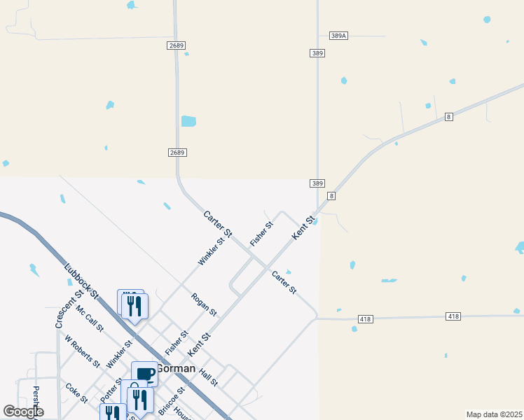 map of restaurants, bars, coffee shops, grocery stores, and more near 1128 Fisher Street in Gorman