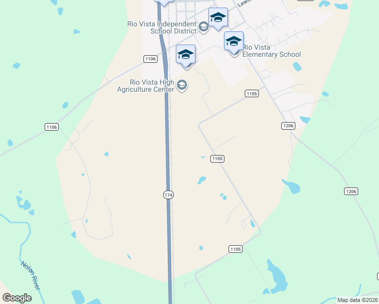 map of restaurants, bars, coffee shops, grocery stores, and more near 500 County Road 1105 in Rio Vista