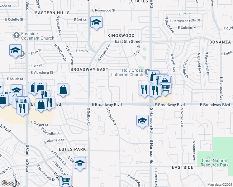 map of restaurants, bars, coffee shops, grocery stores, and more near 25 North Dixie Avenue in Tucson