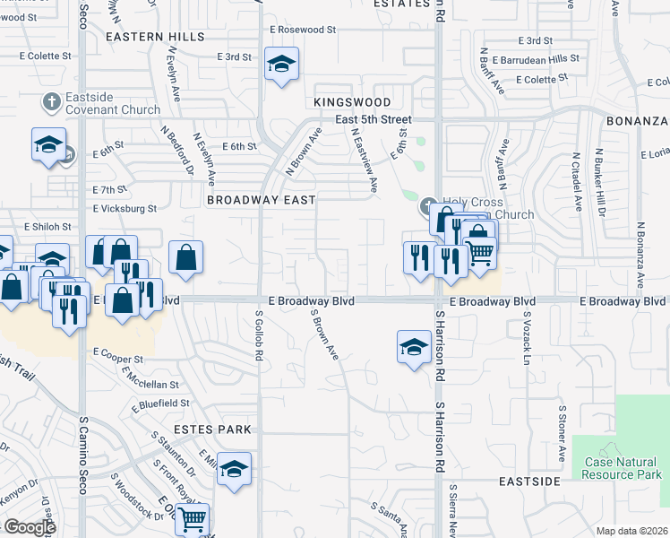map of restaurants, bars, coffee shops, grocery stores, and more near 25 North Dixie Avenue in Tucson