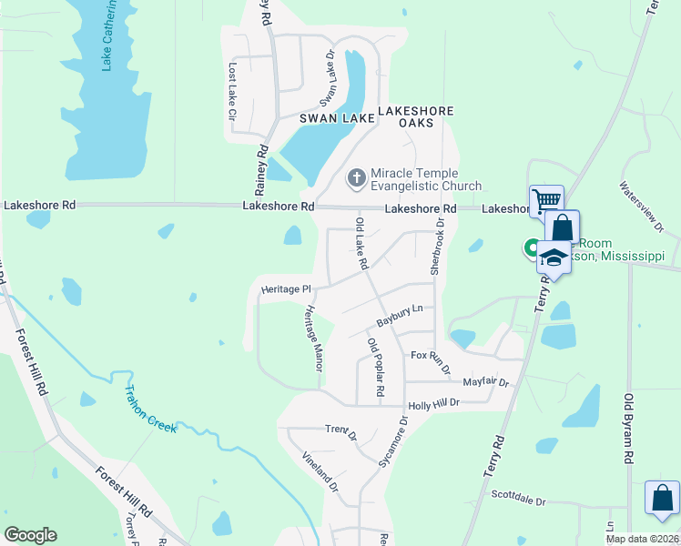 map of restaurants, bars, coffee shops, grocery stores, and more near 383 Heritage Place in Jackson
