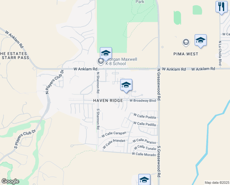 map of restaurants, bars, coffee shops, grocery stores, and more near 5 West Broadway Boulevard in Tucson