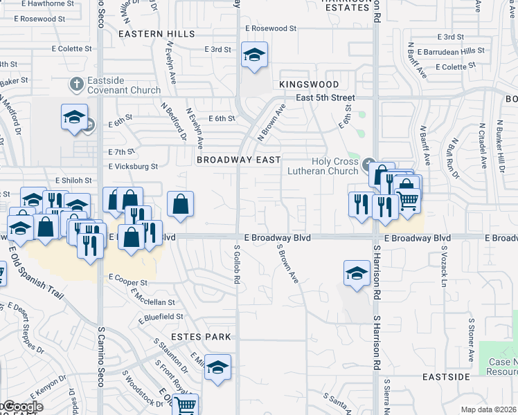 map of restaurants, bars, coffee shops, grocery stores, and more near 9120 East Appomattox Street in Tucson