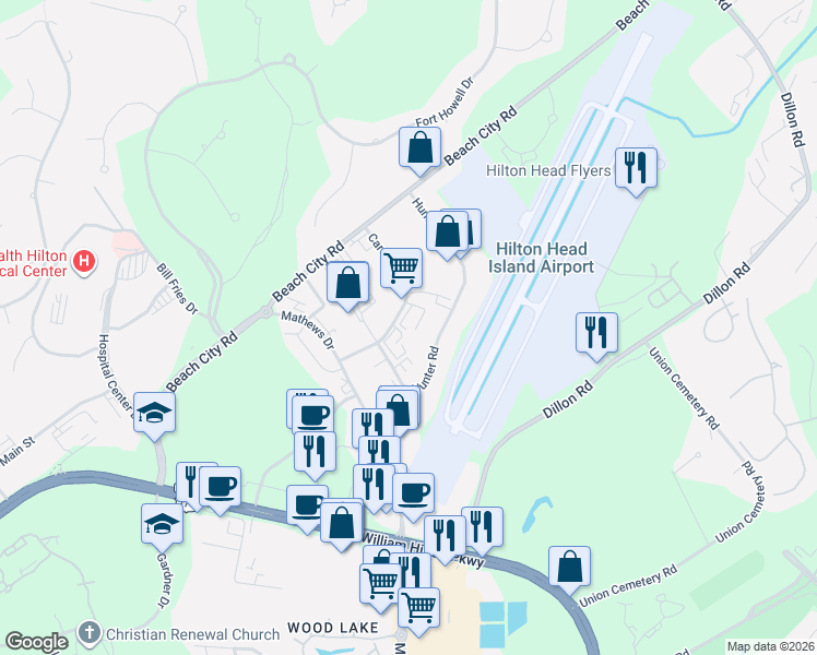 map of restaurants, bars, coffee shops, grocery stores, and more near 8 Cardinal Road in Hilton Head Island